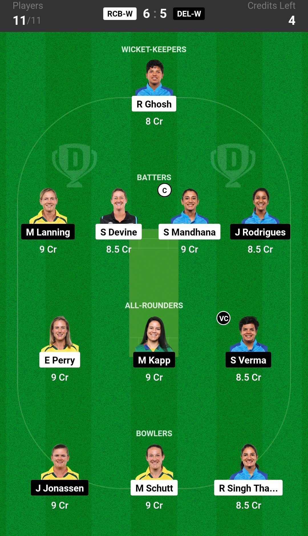 RCB vs DC Dream 11 Prediction